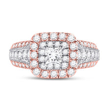 Load image into Gallery viewer, Captivating Elegance: 14kt Two-tone Gold Princess Diamond Halo Bridal Wedding Engagement Ring 1-1/2 Cttw - Side View