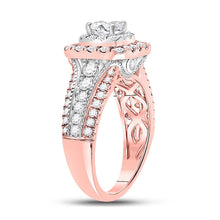 Load image into Gallery viewer, Captivating Elegance: 14kt Two-tone Gold Princess Diamond Halo Bridal Wedding Engagement Ring 1-1/2 Cttw - Front View