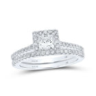 Eternal Love: Two-Tone Gold Princess Diamond Halo Bridal Wedding Ring Band Set - Top View