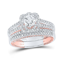 Load image into Gallery viewer, The Enchanting Two-Tone Gold Diamond and Sapphire Wedding Ring Set - Top View