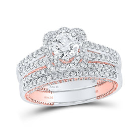 The Enchanting Two-Tone Gold Diamond and Sapphire Wedding Ring Set - Top View