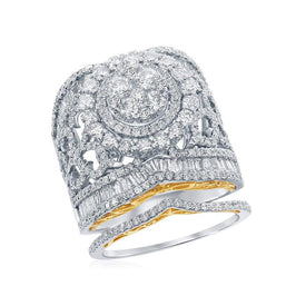 Captivating Love Story: 14kt Two-tone Gold Round Diamond Bridal Wedding Ring Band Set 3 Cttw - Top View