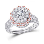 Eternal Love 14kt Two-tone Gold Diamond Halo Bridal Wedding Ring Band Set with Ruby Accent - Top View