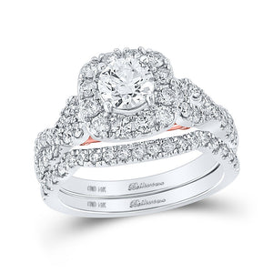 Wedding Collection | 14kt Two-tone Gold Round Diamond Halo Bridal Wedding Ring Band Set 1-3/4 Cttw | Splendid Jewellery GND