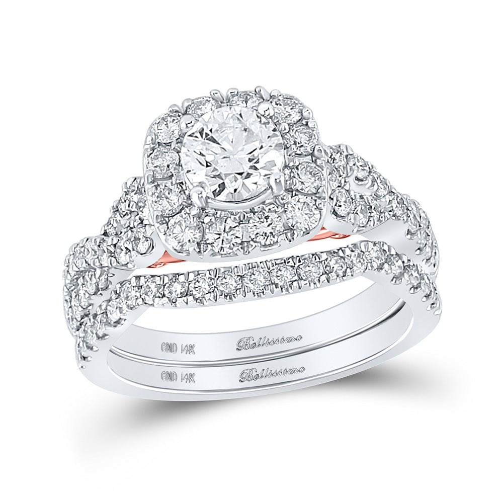 Wedding Collection | 14kt Two-tone Gold Round Diamond Halo Bridal Wedding Ring Band Set 1-3/4 Cttw | Splendid Jewellery GND