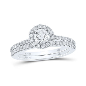 Captivating Two-tone Gold Diamond Halo Bridal Wedding Ring Set - Top View