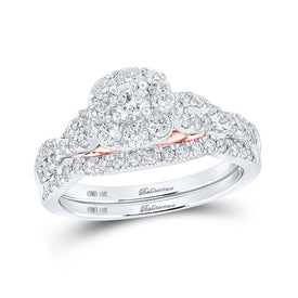 Captivating Love's Embrace Diamond Halo Bridal Wedding Ring Band Set - Top View