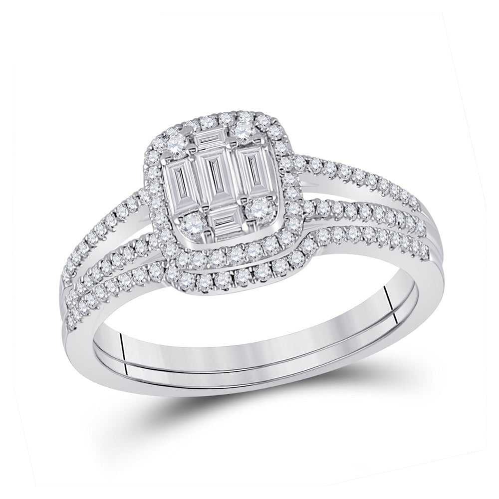Wedding Collection | 14kt White Gold Baguette Diamond Bridal Wedding Ring Band Set 1/2 Cttw | Splendid Jewellery GND