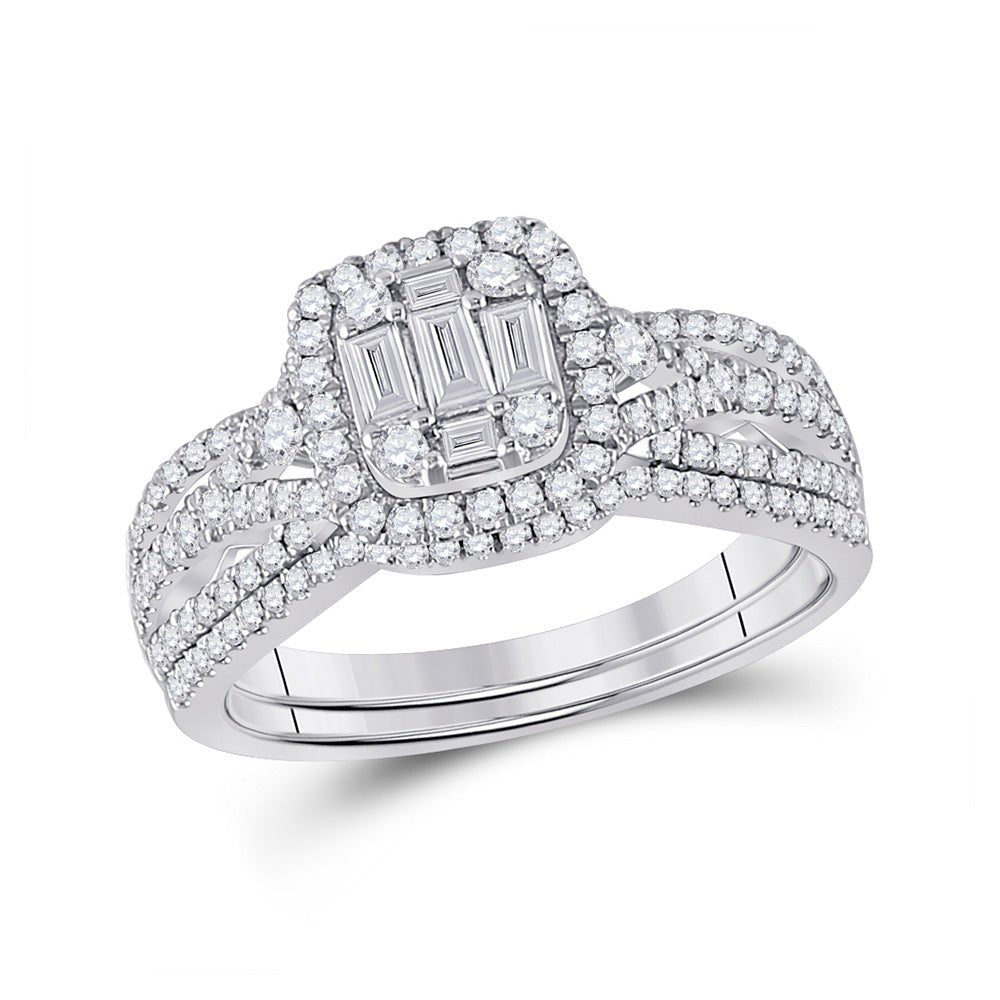 Wedding Collection | 14kt White Gold Baguette Diamond Bridal Wedding Ring Band Set 3/4 Cttw | Splendid Jewellery GND