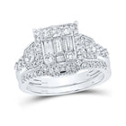 Exquisite Brilliance: 14kt White Gold Baguette Diamond Bridal Wedding Ring Band Set 7/8 Cttw - Top View