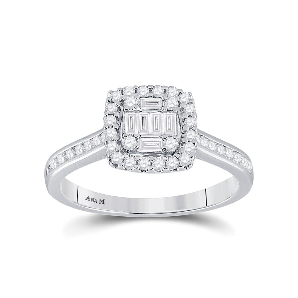 Wedding Collection | 14kt White Gold Baguette Diamond Cluster Bridal Wedding Engagement Ring 1/2 Cttw | Splendid Jewellery GND