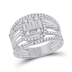 Wedding Collection | 14kt White Gold Baguette Diamond Halo Bridal Wedding Ring Band Set 1 Cttw | Splendid Jewellery GND