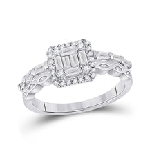 Load image into Gallery viewer, Dazzling Brilliance: 14kt White Gold Baguette Diamond Square Bridal Wedding Engagement Ring - Top View