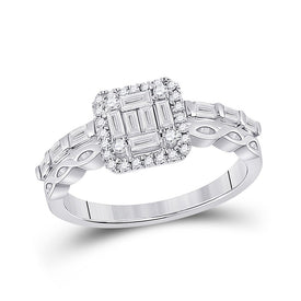 Dazzling Brilliance: 14kt White Gold Baguette Diamond Square Bridal Wedding Engagement Ring - Top View