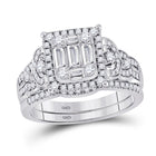 Eternal Love 14kt White Gold Baguette Diamond Square Bridal Wedding Ring Band Set - Top View