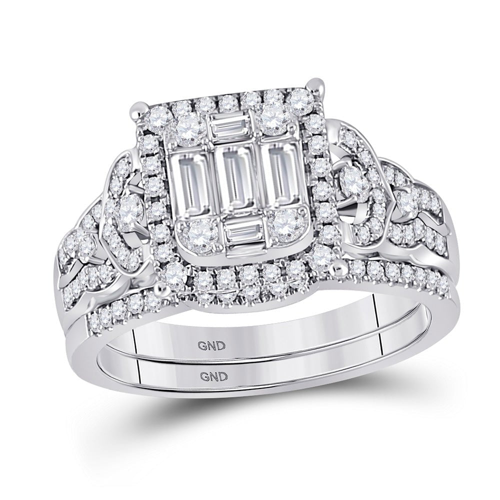 Wedding Collection | 14kt White Gold Baguette Diamond Square Bridal Wedding Ring Band Set 1 Cttw | Splendid Jewellery GND