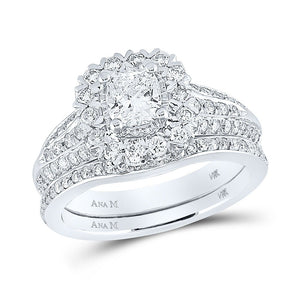 Wedding Collection | 14kt White Gold Cushion Diamond Bridal Wedding Ring Band Set 1-1/2 Cttw | Splendid Jewellery GND