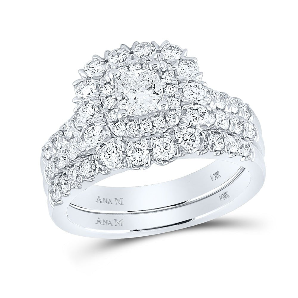 Wedding Collection | 14kt White Gold Cushion Diamond Bridal Wedding Ring Band Set 1-7/8 Cttw | Splendid Jewellery GND