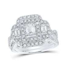 Load image into Gallery viewer, Enchanting 14kt White Gold Emerald Diamond Halo Bridal Wedding Ring Set - Top View