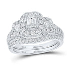 Emerald Brilliance: 14kt White Gold Diamond Wedding Ring Band Set - Top View
