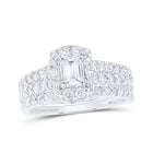 Radiant Love: 14kt White Gold Emerald Diamond Bridal Wedding Ring Band Set 1-1/2 Cttw - Top View