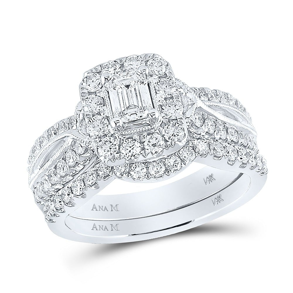 Wedding Collection | 14kt White Gold Emerald Diamond Bridal Wedding Ring Band Set 1-3/8 Cttw | Splendid Jewellery GND