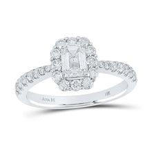 Load image into Gallery viewer, Emerald Brilliance: 14kt White Gold Diamond Halo Bridal Wedding Ring - Top View