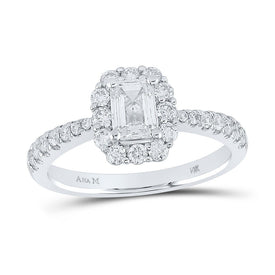 Emerald Brilliance: 14kt White Gold Diamond Halo Bridal Wedding Ring - Top View