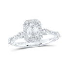 14kt White Gold Emerald Diamond Halo Bridal Wedding Engagement Ring - The Enchanting Elegance - Top View