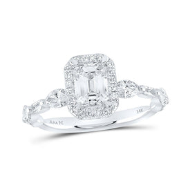 14kt White Gold Emerald Diamond Halo Bridal Wedding Engagement Ring - The Enchanting Elegance - Top View