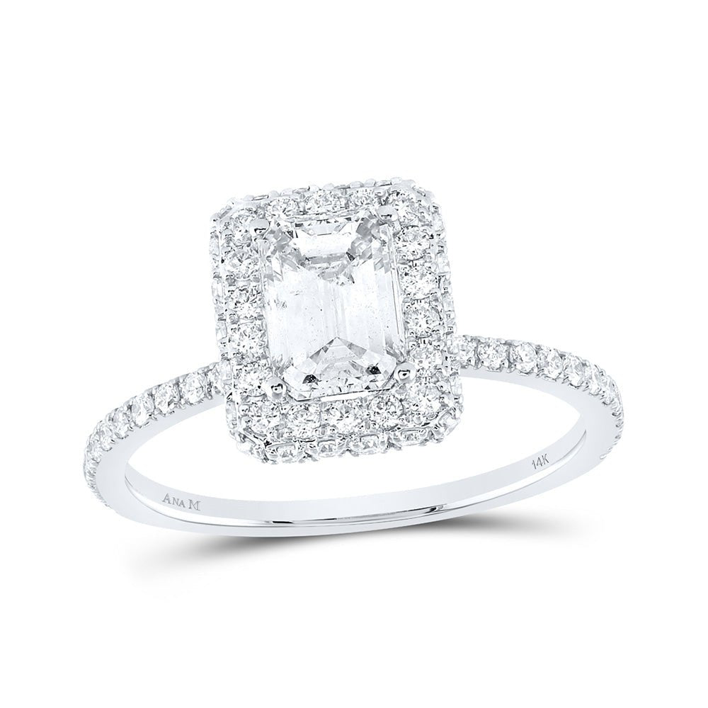 Wedding Collection | 14kt White Gold Emerald Diamond Halo Bridal Wedding Engagement Ring 1-5/8 Cttw | Splendid Jewellery GND