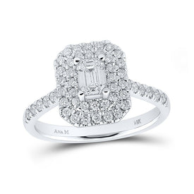 Radiant Elegance: 14kt White Gold Emerald Diamond Halo Bridal Wedding Engagement Ring 1 Cttw - Top View