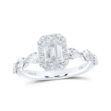 Load image into Gallery viewer, Enchanting Elegance: 14kt White Gold Emerald Diamond Halo Bridal Wedding Engagement Ring 2 Cttw - Top View