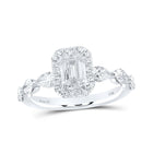 Enchanting Elegance: 14kt White Gold Emerald Diamond Halo Bridal Wedding Engagement Ring 2 Cttw - Top View