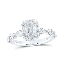 Enchanting Elegance: 14kt White Gold Emerald Diamond Halo Bridal Wedding Engagement Ring 2 Cttw - Top View