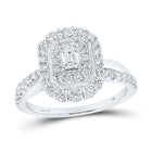 Captivating Elegance: 14kt White Gold Emerald Diamond Halo Bridal Wedding Engagement Ring 3/4 Cttw - Top View