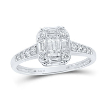Load image into Gallery viewer, Emerald Brilliance: 14kt White Gold Diamond Halo Bridal Wedding Ring - Top View