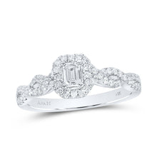 Load image into Gallery viewer, Emerald Brilliance: 14kt White Gold Diamond Halo Bridal Wedding Ring - Top View