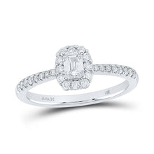 Load image into Gallery viewer, Emerald Brilliance: 14kt White Gold Diamond Halo Wedding Ring - Top View