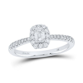 Emerald Brilliance: 14kt White Gold Diamond Halo Wedding Ring - Top View