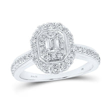 Load image into Gallery viewer, Radiant Elegance: 14kt White Gold Emerald Diamond Halo Bridal Wedding Engagement Ring 5/8 Cttw - Top View