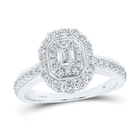 Radiant Elegance: 14kt White Gold Emerald Diamond Halo Bridal Wedding Engagement Ring 5/8 Cttw - Top View