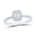 Radiant Elegance: 14kt White Gold Emerald Diamond Halo Bridal Wedding Engagement Ring 7/8 Cttw - Top View
