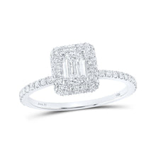 Load image into Gallery viewer, Emerald Brilliance: 14kt White Gold Diamond Halo Bridal Wedding Engagement Ring - Top View