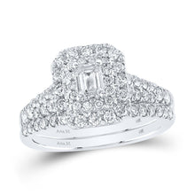 Load image into Gallery viewer, Enchanting Emerald Diamond Halo Wedding Ring Set - Top View