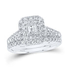 Enchanting Emerald Diamond Halo Wedding Ring Set - Top View