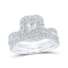 Emerald Brilliance: 14kt White Gold Diamond Halo Bridal Wedding Ring Band Set - Top View