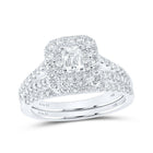 Enchanting Elegance: 14kt White Gold Emerald Diamond Halo Bridal Wedding Ring Band Set 1-1/2 Cttw - Top View