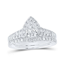 Load image into Gallery viewer, Emerald Brilliance: 14kt White Gold Diamond Halo Bridal Wedding Ring Band Set - Top View