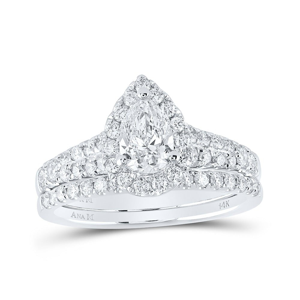 Wedding Collection | 14kt White Gold Emerald Diamond Halo Bridal Wedding Ring Band Set 1-1/2 Cttw | Splendid Jewellery GND